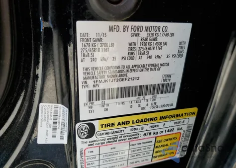 2016 Ford Expedition El Xlt from USA, damaged, VIN 1FMJK1JT2GEF21212